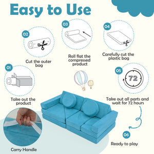 14 PCS Modular Kids Play Couch for Playroom and Bedroom-Blue