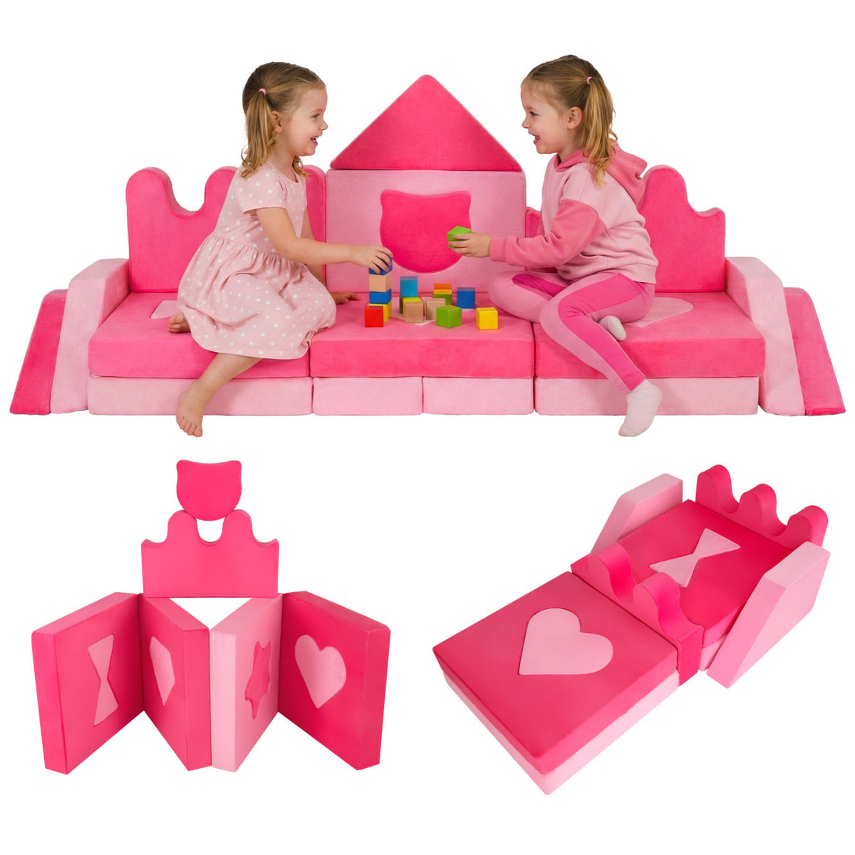 14 Piece Kids Play Couch Modular Foam Climbing Blocks for Kids 3+ Years Old-Pink