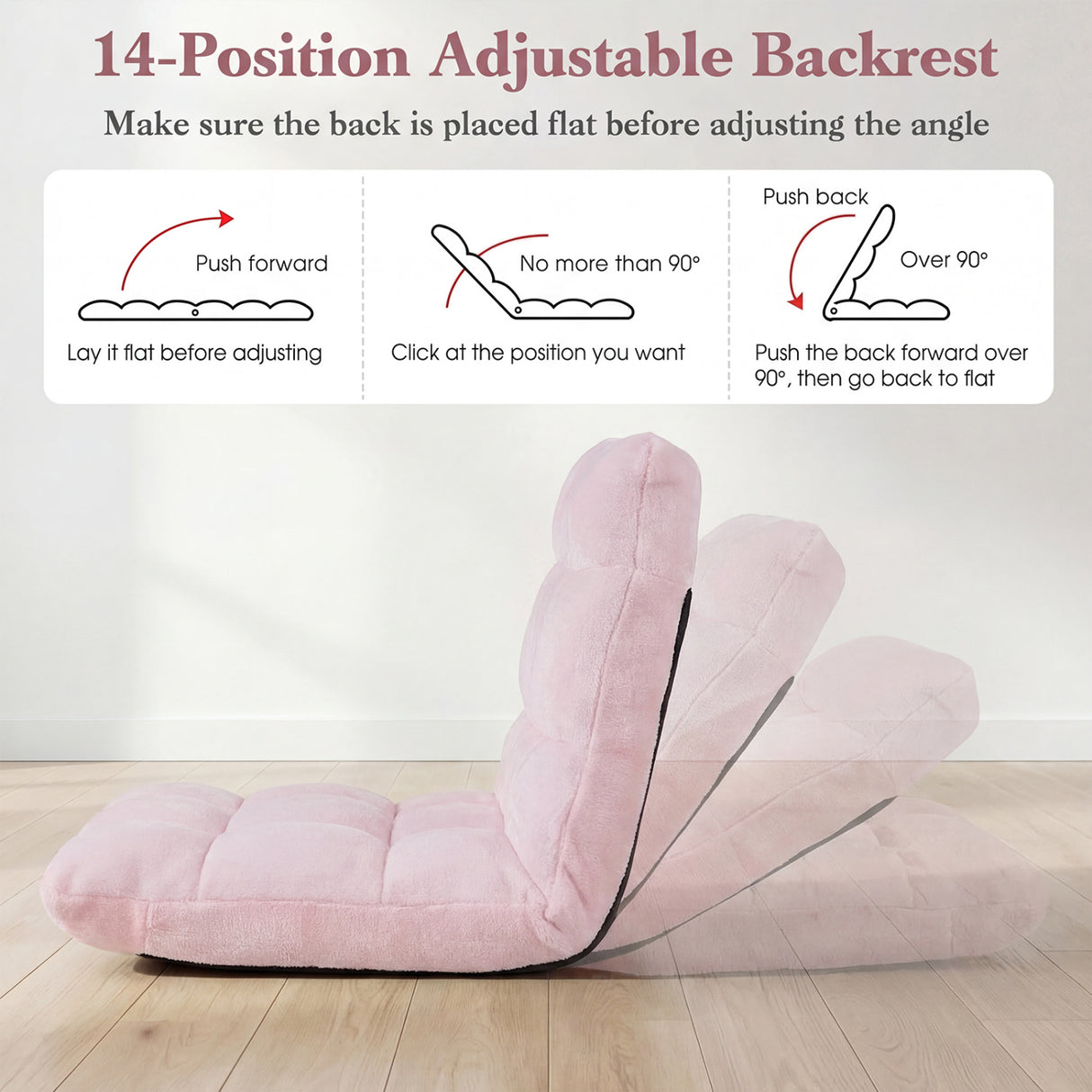 14-Position Adjustable Cushioned Floor Chair-Light Pink
