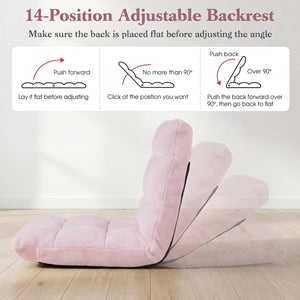 14-Position Adjustable Cushioned Floor Chair-Light Pink