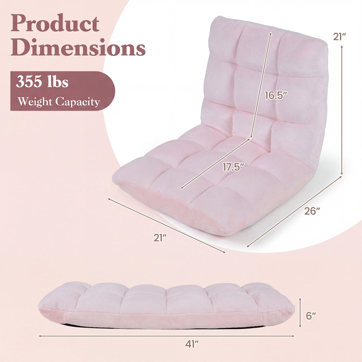14-Position Adjustable Cushioned Floor Chair-Light Pink