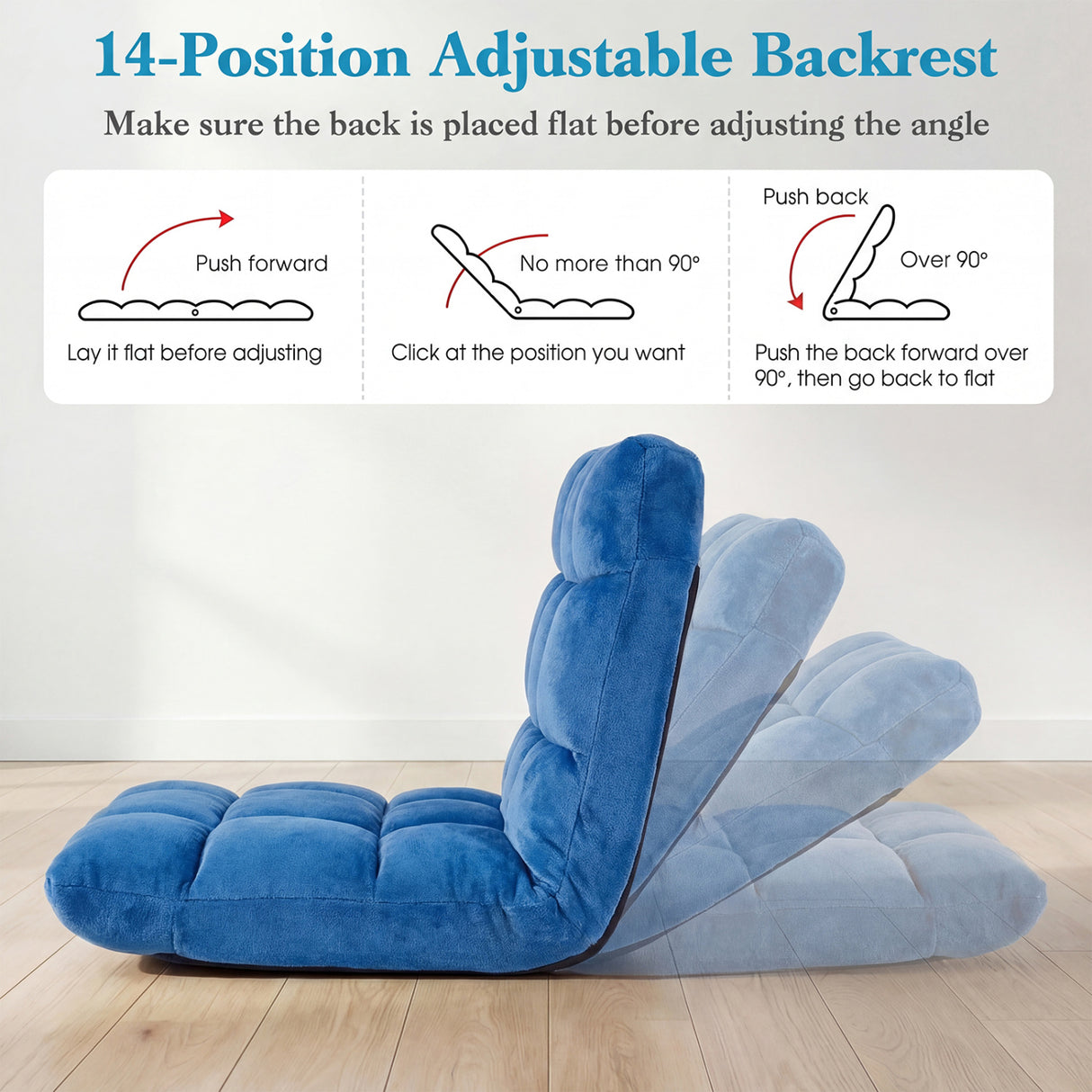 14-Position Adjustable Cushioned Floor Chair-Blue