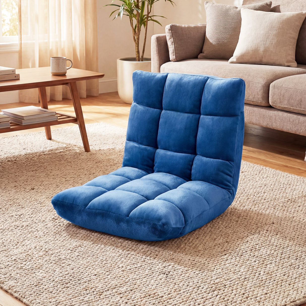 14-Position Adjustable Cushioned Floor Chair-Blue