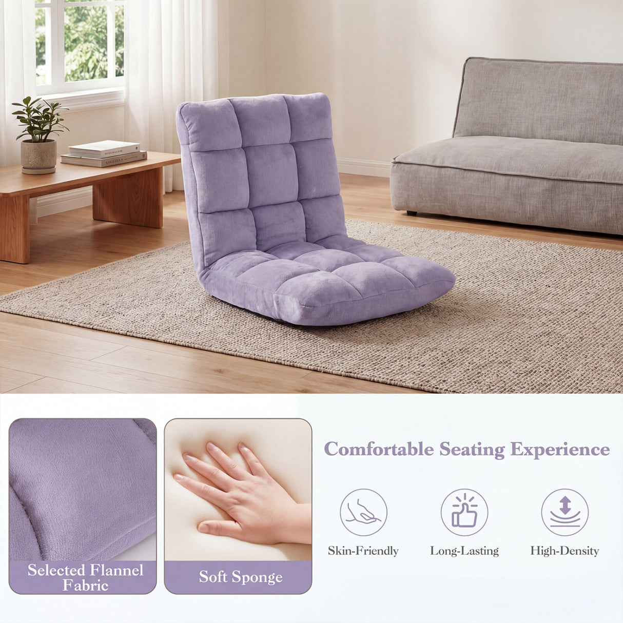 14-Position Adjustable Cushioned Floor Chair-Light Purple