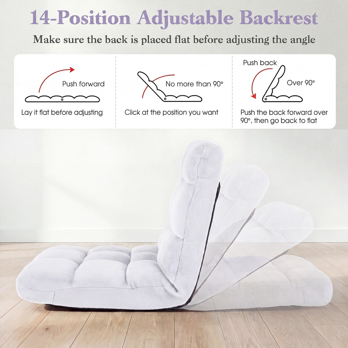 14-Position Adjustable Cushioned Floor Chair-White