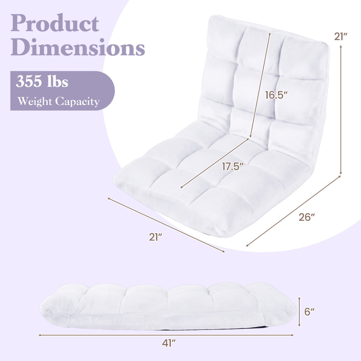 14-Position Adjustable Cushioned Floor Chair-White
