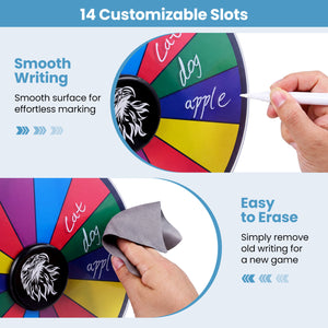 14 Slots Spin Wheel with Blackboard Marker-Multicolor