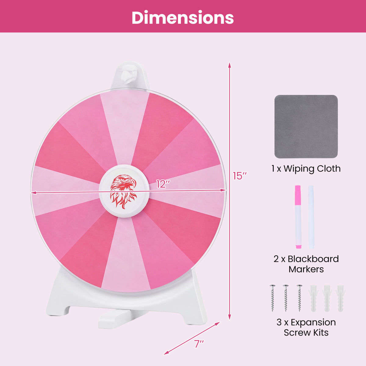 14 Slots Spin Wheel with Blackboard Marker-Pink