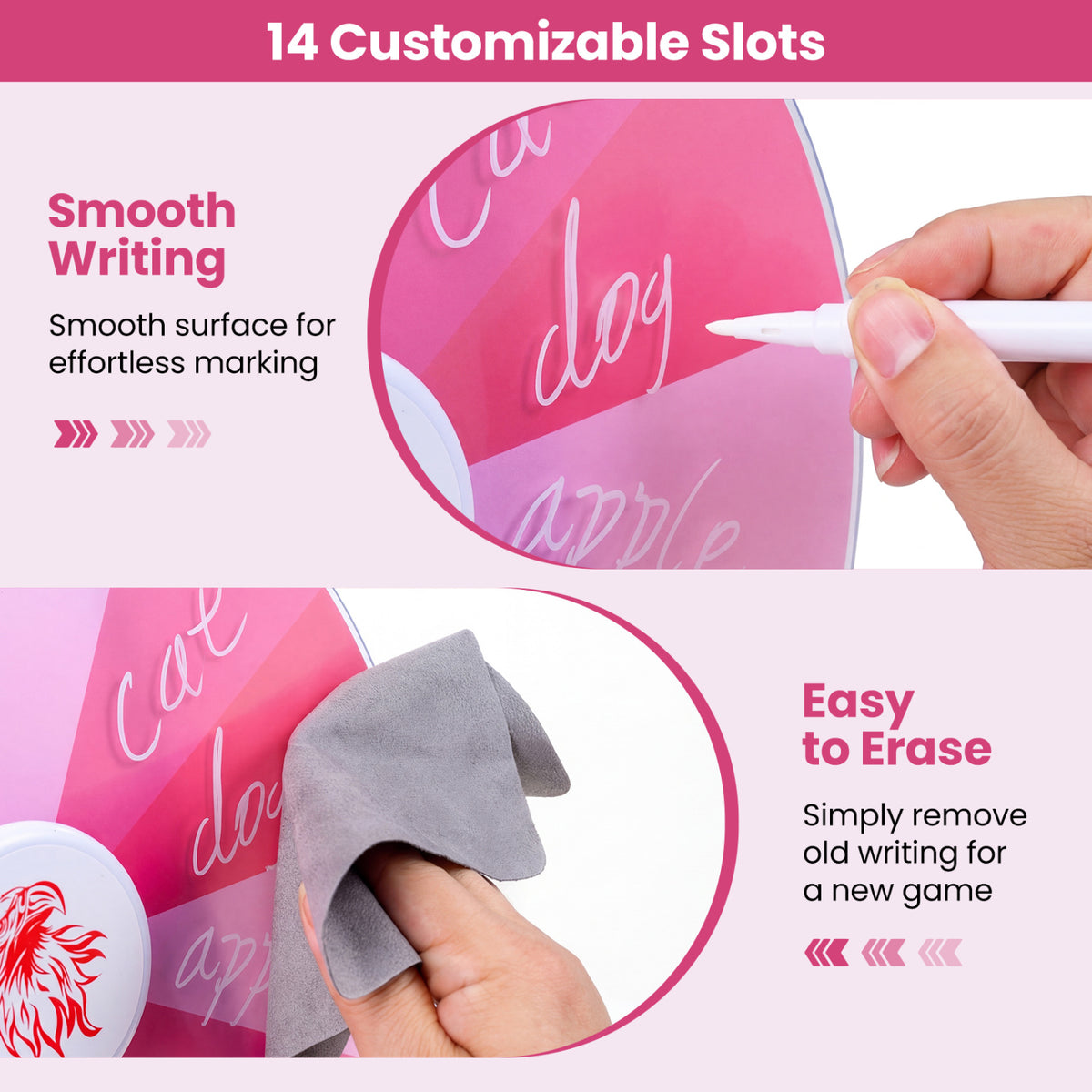 14 Slots Spin Wheel with Blackboard Marker-Pink