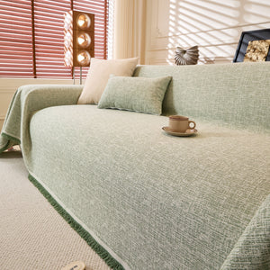 Natural Textured Linen Couch Cover, Breathable & Hypoallergenic Furniture Protector