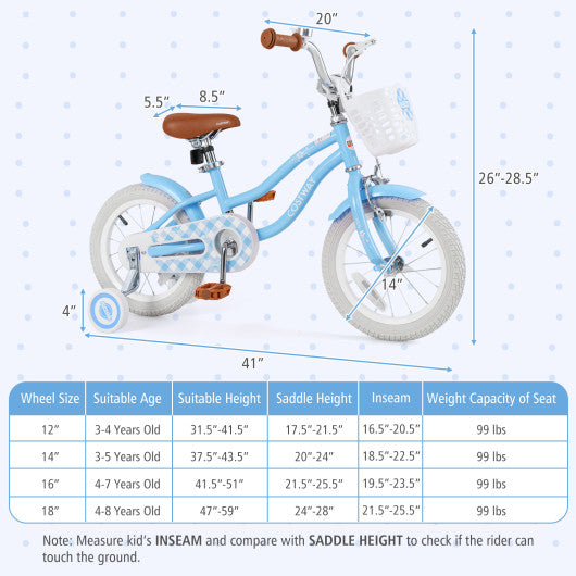 14 Inch Kids Bike with Adjustable Handlebar and Seat for 3-5 Year Old