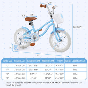 14 Inch Kids Bike with Adjustable Handlebar and Seat for 3-5 Year Old
