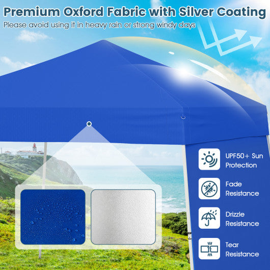 14 x 9.2 Feet Pop up Canopy Tent with 2 Convertible Sidewalls to Awning and Stakes-Blue