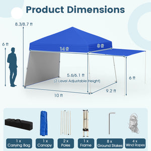 14 x 9.2 Feet Pop up Canopy Tent with 2 Convertible Sidewalls to Awning and Stakes-Blue