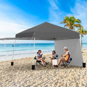 14 x 9.2 Feet Pop up Canopy Tent with 2 Convertible Sidewalls to Awning and Stakes-Gray
