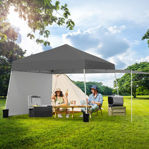 14 x 9.2 Feet Pop up Canopy Tent with 2 Convertible Sidewalls to Awning and Stakes-Gray