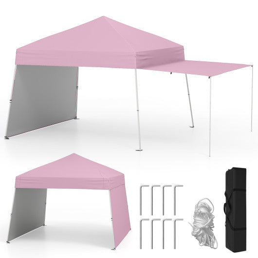 14 x 9.2 Feet Pop up Canopy Tent with 2 Convertible Sidewalls to Awning and Stakes-Pink