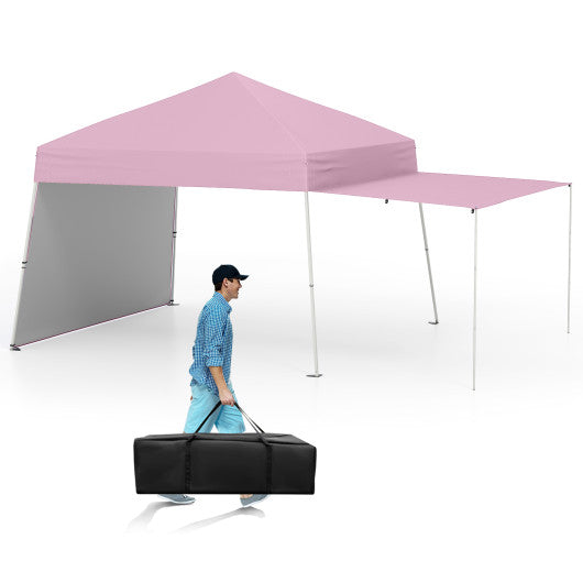 14 x 9.2 Feet Pop up Canopy Tent with 2 Convertible Sidewalls to Awning and Stakes-Pink