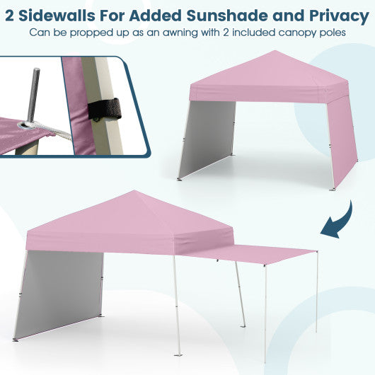 14 x 9.2 Feet Pop up Canopy Tent with 2 Convertible Sidewalls to Awning and Stakes-White