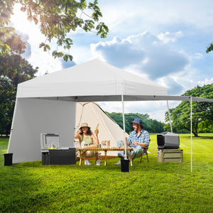 14 x 9.2 Feet Pop up Canopy Tent with 2 Convertible Sidewalls to Awning and Stakes-White