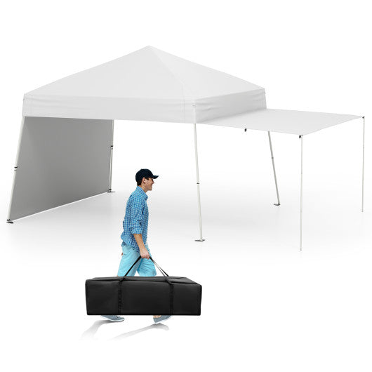 14 x 9.2 Feet Pop up Canopy Tent with 2 Convertible Sidewalls to Awning and Stakes-White
