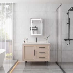 20 X 28" Bathroom Medicine Cabinet With Mirror Wall Mounted LED Bathroom Mirror Cabinet With Lights, Anti-Fog, Waterproof, Dimmable, 3000K~6000K, Single Door, Touch Swich, Storage Shelves - Silver by Couch.com