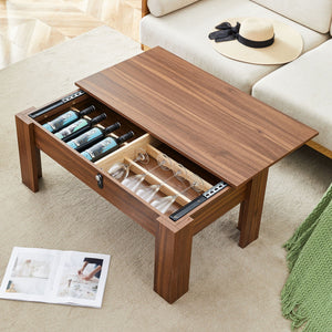 Multi Functional Coffee Table With Password Lock, Suitable For Storing Firearms And Wine - Walnut by Couch.com