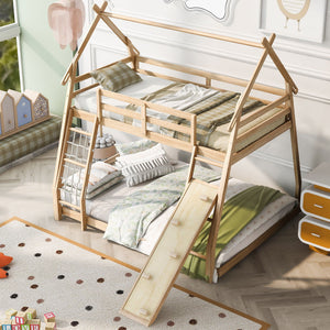 Twin Over Queen House Bunk Bed With Climbing Nets And Climbing Ramp by Couch.com