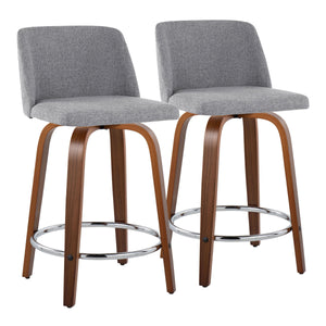Toriano - Mid Century Modern Fixed Height Counter Stool With Swivel With Round Footrest (Set of 2) by Couch.com