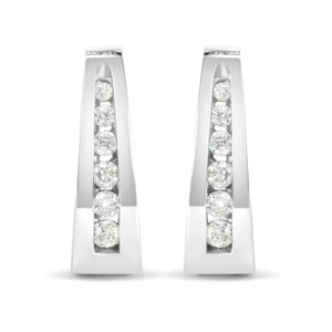 14K Gold 1/4 Cttw Channel-Set Brilliant Round-Cut Diamond Hoop Earrings (H-I Color, I1-I2 Clarity)