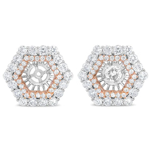14K Rose and White Gold 1 7/8 Cttw Round Diamond Double Halo Earring Jacket for 6mm Round Studs (G-H Color, VS2-SI1 Clarity)