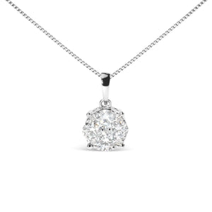14k White 1.00 Cttw Lab Grown Diamond Cluster Pendant 18" Necklace (G-H Color, VS1-VS2 Clarity)