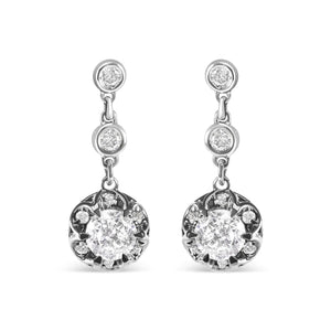 14k White Gold 5/8 Cttw Diamond Halo Drop and Dangle Earrings Stud with Bale (I-J Color, I1-I2 Clarity)