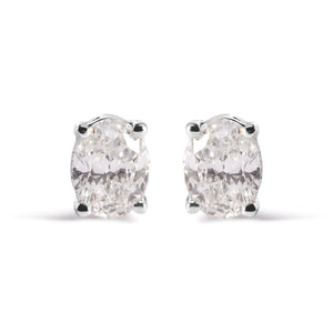 14K White Gold Prong Set Lab Grown Oval Diamond Solitaire Stud Earring (F-G Color, VS1-VS2 Clarity)