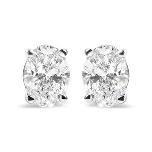 14K White Gold Prong Set Lab Grown Oval Diamond Solitaire Stud Earring (F-G Color, VS1-VS2 Clarity)