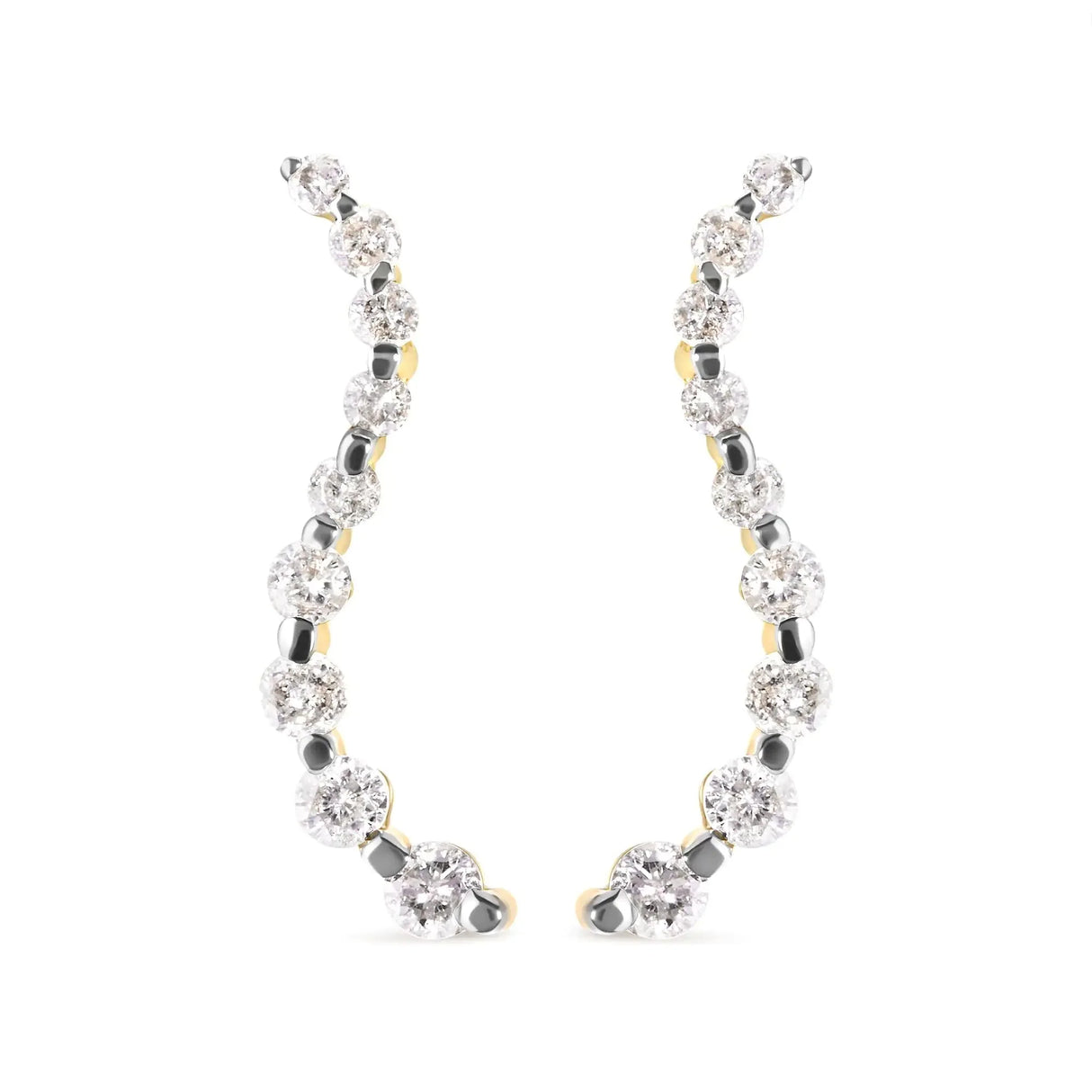 14K Yellow Gold 1.00 Cttw Round-Cut Diamond Graduated Journey Stud Earrings (I-J Color, I2-I3 Clarity)