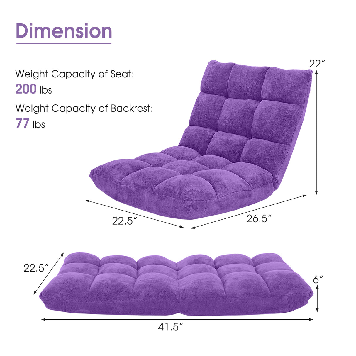 Adjustable 14-position Cushioned Floor Chair-Beige