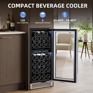 15 Inch Wine Cooler Refrigerator with Stainless Steel Double-Layer Tempered Glass Door W4888S