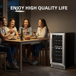 15 Inch Wine Cooler Refrigerator with Stainless Steel Double-Layer Tempered Glass Door W4888S