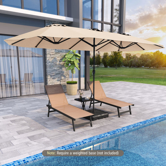 15.5 FT Extra-Large Patio Umbrella with LED Solar Lights and Crank Handle-Beige