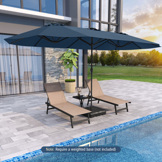 15.5 FT Extra-Large Patio Umbrella with LED Solar Lights and Crank Handle-Navy