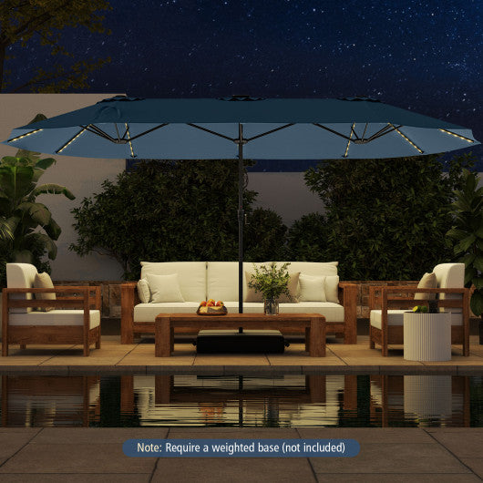 15.5 FT Extra-Large Patio Umbrella with LED Solar Lights and Crank Handle-Navy