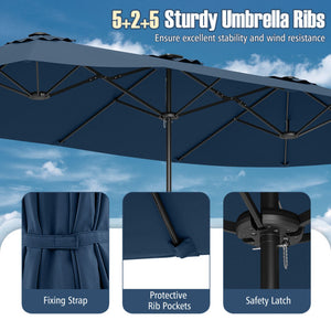 15.5 FT Extra-Large Patio Umbrella with LED Solar Lights and Crank Handle-Navy