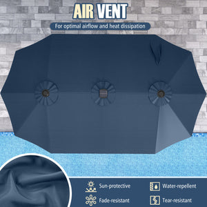 15.5 FT Extra-Large Patio Umbrella with LED Solar Lights and Crank Handle-Gray