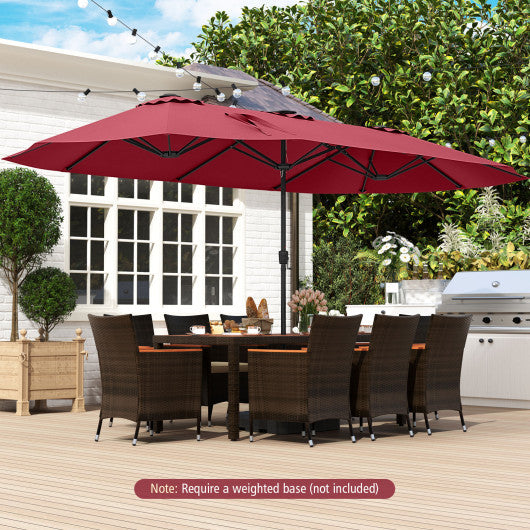 15.5 FT Extra-Large Patio Umbrella with LED Solar Lights and Crank Handle-Red