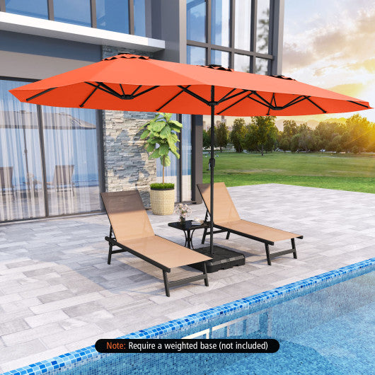 15.5 FT Extra-Large Patio Umbrella with LED Solar Lights and Crank Handle-Orange