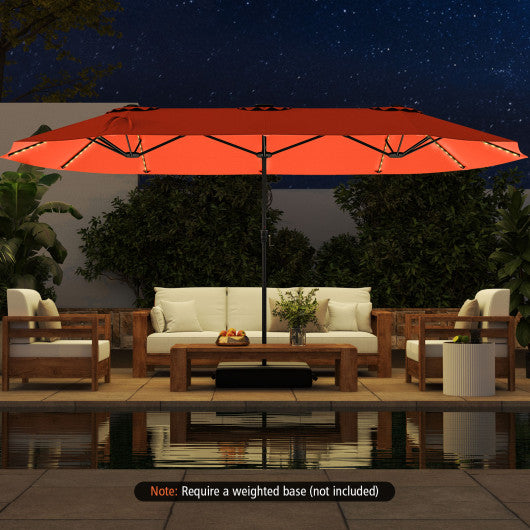 15.5 FT Extra-Large Patio Umbrella with LED Solar Lights and Crank Handle-Orange