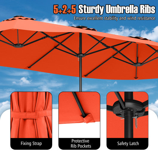 15.5 FT Extra-Large Patio Umbrella with LED Solar Lights and Crank Handle-Orange