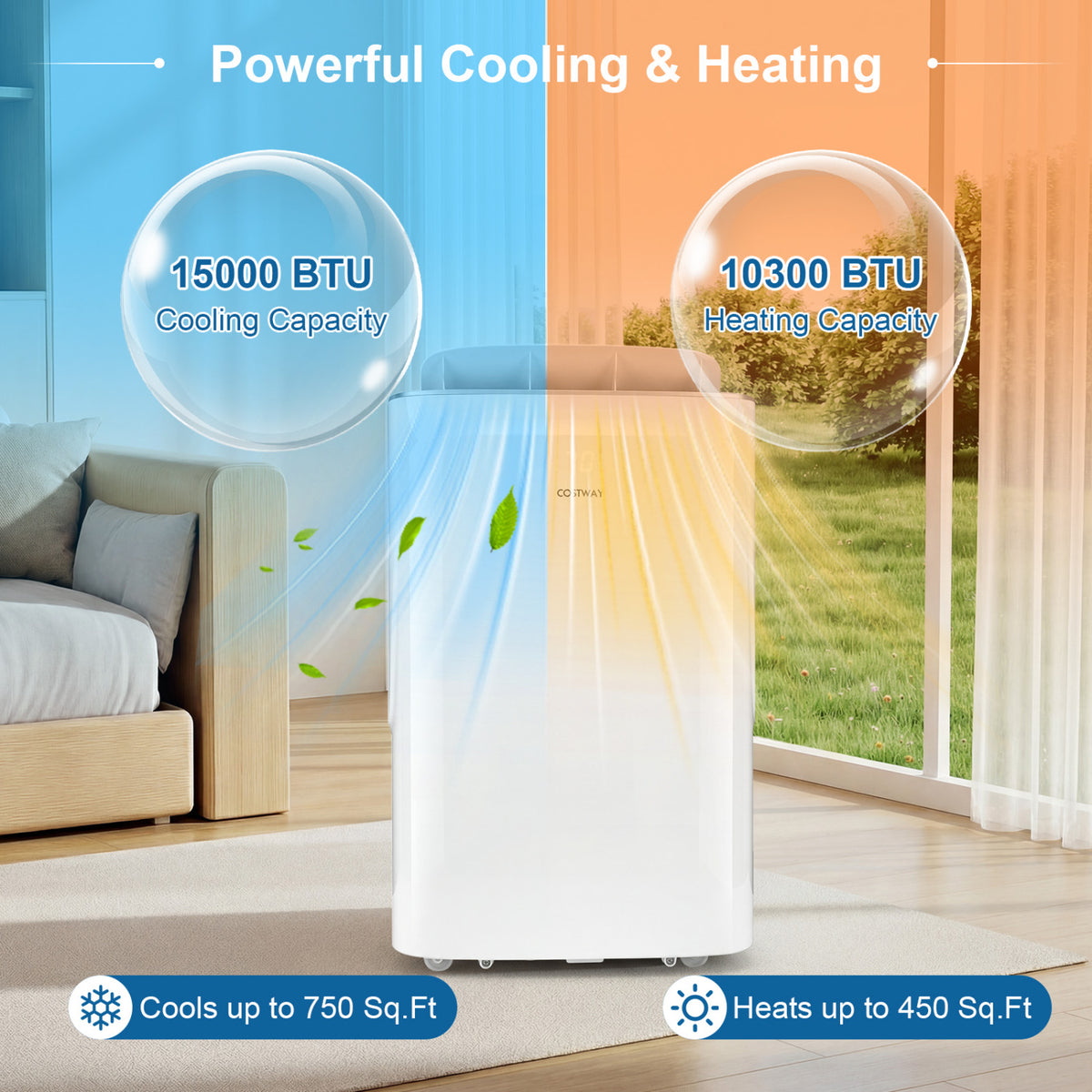 15000 BTU Inverter Portable Air Conditioner Smart Wifi Enabled Cooling and Heating Unit-White