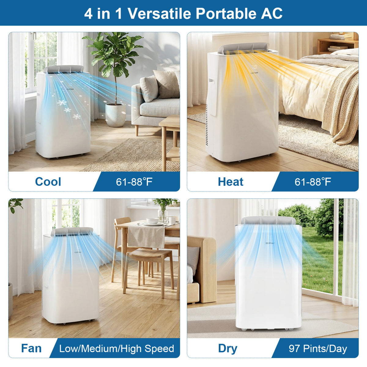 15000 BTU Inverter Portable Air Conditioner Smart Wifi Enabled Cooling and Heating Unit-White